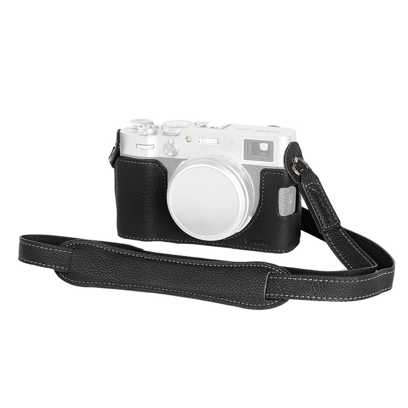 SMALLRIG Retro Half Leather Case for Fujifilm X100VI with Neck Strap, Black | Genuine Leather Half Case with Aluminum Alloy Frame and Shoulder Strap