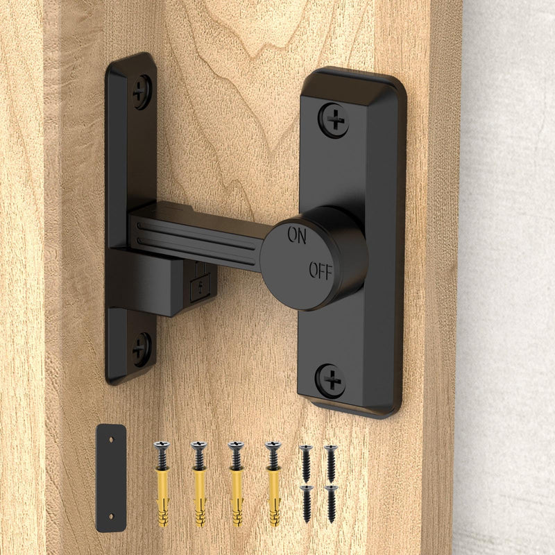 Barn Door Lock Latch, 90/180 Degree Flip Sliding Door Latch for Garage, Bedroom, Cabinet, Sturdy Zinc Alloy Security 90 Degree Lock (Black-1 Pc) Black-1 pc