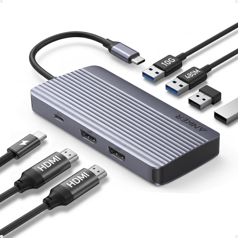 Anker 7-in-1 USB-C Hub, Dual Monitor USB C Docking Station, Dual HDMI Display, 85W Max Output, 10Gbps Data Transfers for Dell XPS, ThinkPad T14 Gen2 and More | 85W Max PD, 1 USB-A 10Gbps and 3 USB 2.0 Data Ports, Dual 4K HDMI, for Dell XPS, ThinkPad T1...
