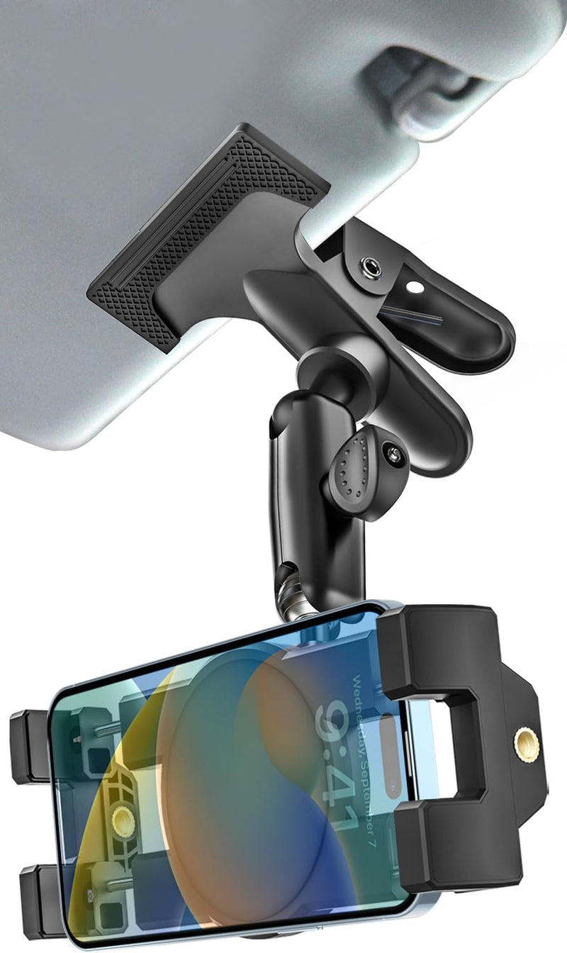 Metal Sun Visor Car Phone Holder, 360° Adjustable Magic Arm Phone Mount for Car Visor Clip, Phone Holders for Your Car for iPhone 17 Pro Max 16 15 14 13 12 11 Air Plus, S25, More 4.7 to 7" Smartphones