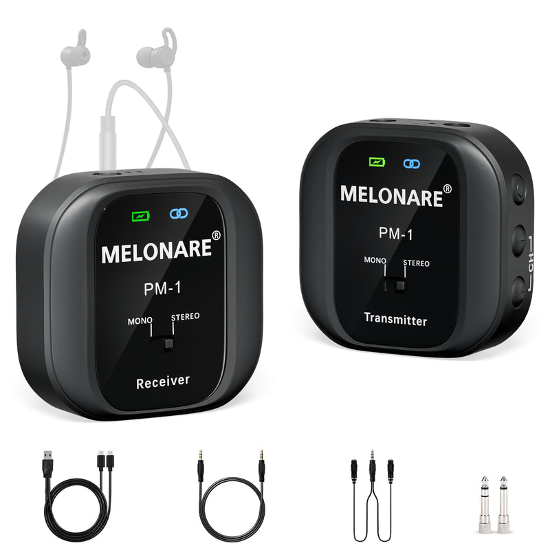 PM-1 Wireless in-Ear Monitor System - UHF 500MHz, No Delay, HD Audio, Beltpack Transmitter & Receiver, 10 Channels, Mono/Stereo Selection, IEM for Live Performance, Studio, Bands 1 receiver +1 transmitter Black