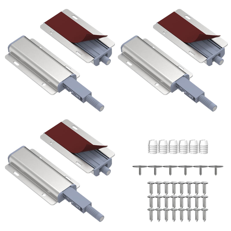 Push to Open Door Latch,Cabinet Door 6 Pack Magnetic Cabinet Push Open Latch,Heavy Duty Closure Touch Latch Hardware for Magnetic Touch Latches for Cabinet Drawer Wardrobe Kitchen Door ﻿ silvery
