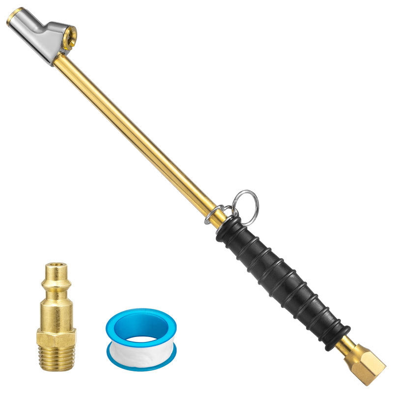 Spurtar 12" Extended Dually Locking Air Chuck for Tires,1/4" FNPT Air Compressor Attachments with Rubber Handle, 2-Way Brass Tire Inflator - Quick Connect Plug as Semi Truck, RV, Truck Accessories 1 Pc