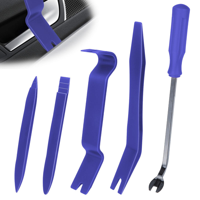 5PCS Auto Trim Removal Tool kit, Car Clip Pry Tools Kit No Scratch Plastic, Car Door Panel Rivet Pliers Tool Kit, Automotive Interior Fastener Puller Remover Body Repair Set for Car (Blue) Blue