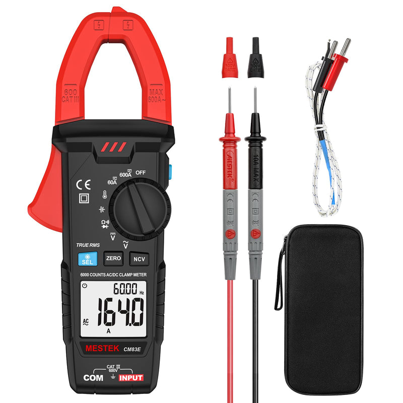 Digital Clamp Meter Multimeter, TRMS 6000 Counts 600A Current Amp Volt Meter, Auto-Ranging Voltage Tester Measures AC DC Current Voltage Resistance Capacitance Temperature Diodes Continuity NCV