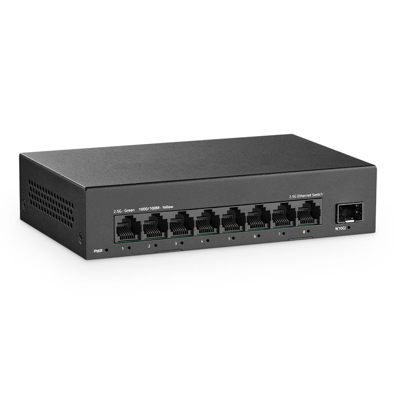 8 Port 2.5G Switch, 8 x 2.5GBASE-T Ports with 10G SFP+, 60Gbps Switching Capacity, Fanless Plug & Play YuLinca Unmanaged Network Switch Mini 8x2.5G + 1x10G SFP