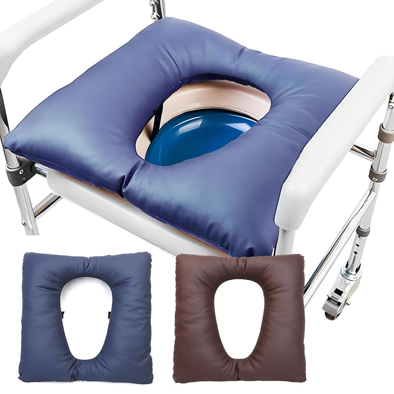 Bedside Commode Cushion - Washable 16.5" X 16.5" Thick Pad PU Cover with Fixing Straps for Commode Chair,Portable Toilet Seat Cushion for Seniors Raz Shower Chair Seat,Blue Blue normal