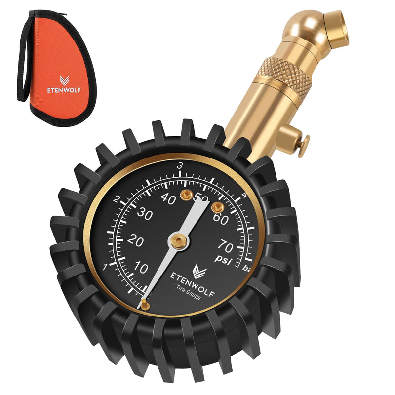 ETENWOLF Tire Pressure Gauge for Cars 0-75 PSI, Air Pressure Gauge with Large Glow Dial, Calibrated to ANSI B40.1 Grade A(Plus-Minus 1%), Tire Gauge for Tire Pressure Car Accessories (Black) Black