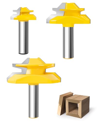 3-Piece 45 Degree Lock Miter Router Bits 1/2" Shank for Joining Corners 1/2 Shank