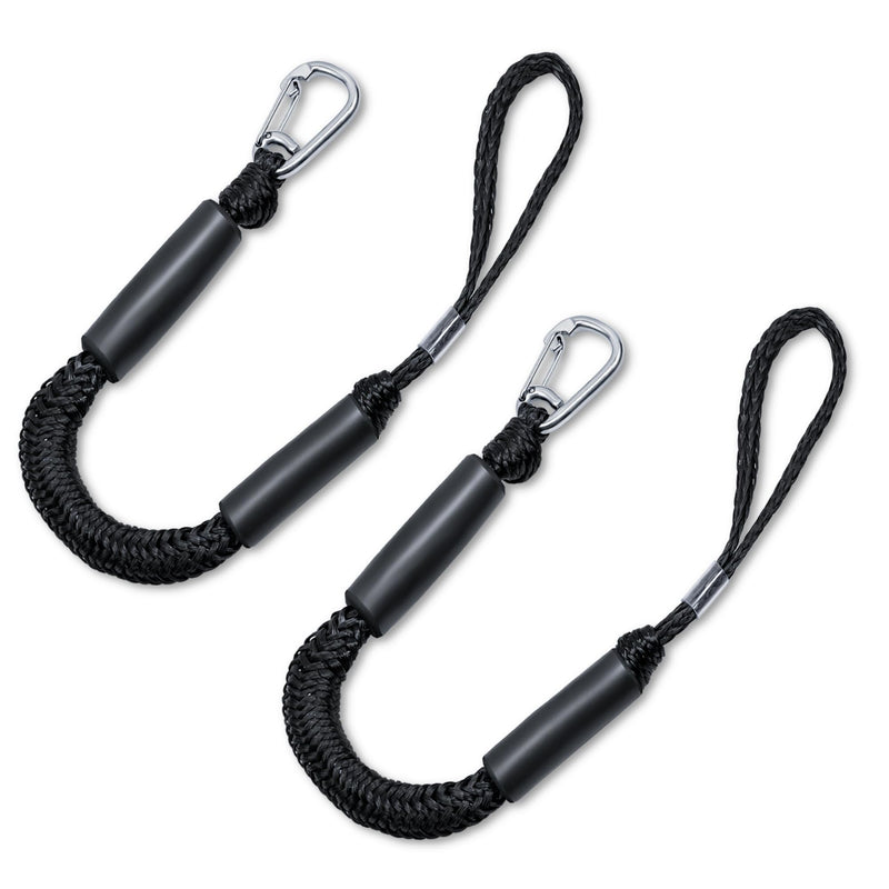 Bungee Boat Mooring Lines, 2FT,Bungee Cords with Hooks 1800LB Breaking Strength, for ATV, Boat and Pickup Truck BLACK