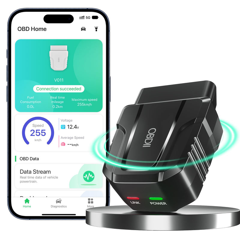 OBD2 Scanner Reader Bluetooth Wireless Auto Diagnostic Scan Tool for iOS & Android for Performance Test Bluetooth 5.4 Car Check Engine Car Code Reader, Clear Error Code Live Data Reset Exclusive APP black