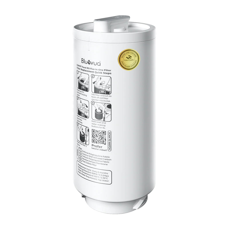 Bluevua Official 5-IN-1 RO Filter, Replacement for RO100ROPOT-Travel Countertop Reverse Osmosis System, 6 Months Lifetime