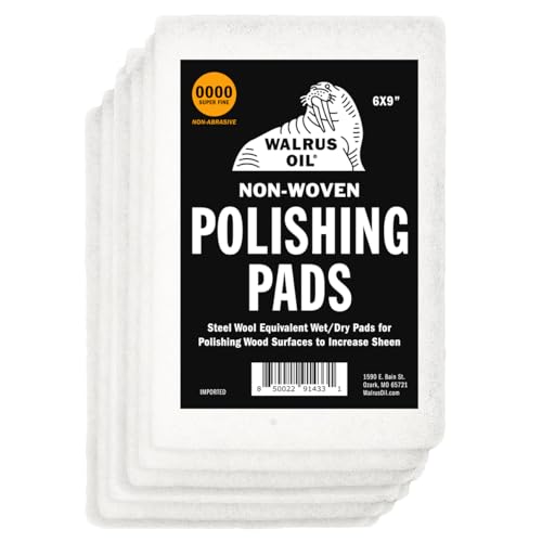 Walrus Oil - Non-Woven Sanding/Polishing Pads for Woodworking and Metal Buffing, Size 6"x9" - Pack of 10 (0000 Non-Abrasive) 0000 Non-Abrasive