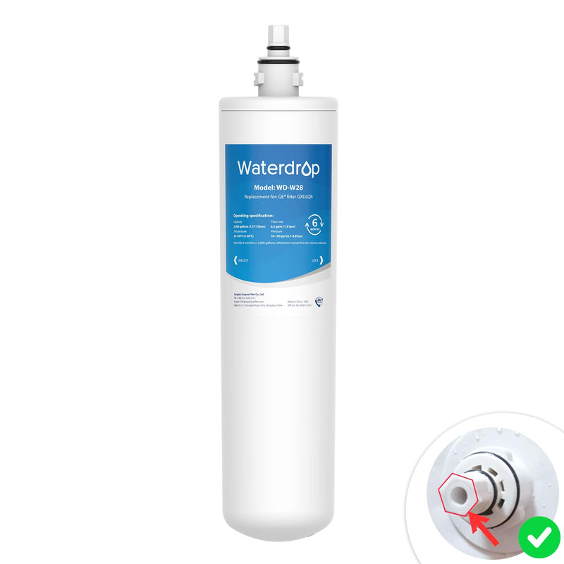 Waterdrop FQK1R, GXULQR Under Sink Water Filter, Replacement for Hexagonal Head GE FQK1R, GXULQR, Compatible with GE GXK140TNN and GXULQK, NSF/ANSI 42 372 Certified, 2K Gallons, 1 Pack