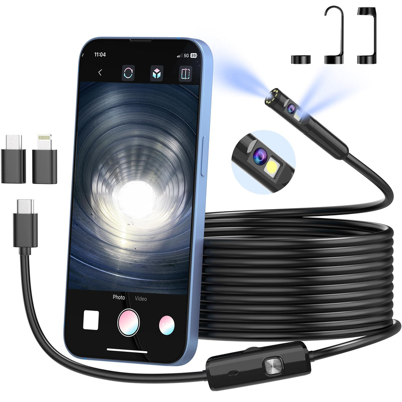 BlueFire Upgraded Endoscope Camera with Light, 1920P HD Borescope, 16.4ft Semi-Rigid Snake Camera for Android and iOS Smartphone, Tablet, Black, IP67 Waterproof 16.4 FT