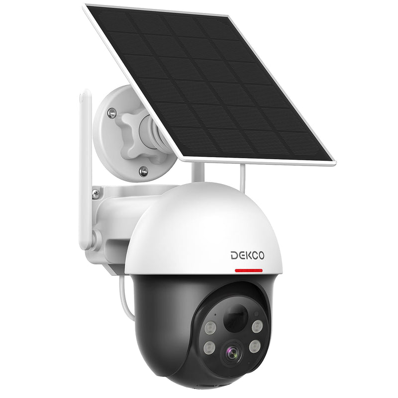 DEKCO Solar Security Camera Outdoor Wireless, Battery Powered, Panoramic Pan Tilt Zoom, Auto Motion Tracking, True 2K, Color Night Vision, Spotlight, 2-Way Talk DC9Lplus