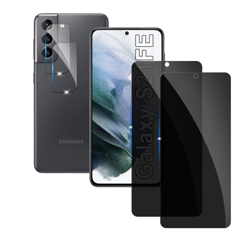  [AUSTRALIA] - 【2+2 Pack】 Privacy Screen Protector for samsung galaxy S21FE 9H Tempered Glass Anti-Spy Private Film Compatible for Samsung S21FE and (2 Pack) Camera Lens Protector
