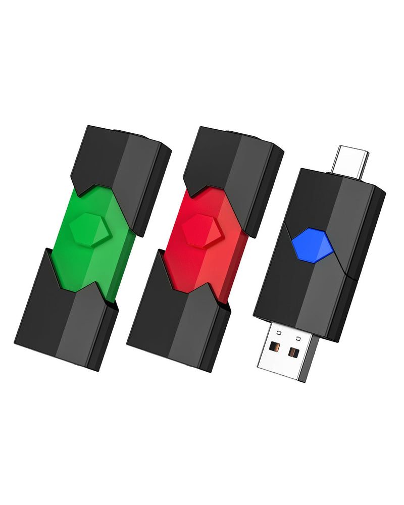 JUANWE 64GB USB C Flash Drive 3 Pack - 2 in 1 Type C + USB A Thumb Drives Retractable Dual Drive USB-C Memory Stick Jump Drive for iPhone 15, iPad, Android Phones, Tablet, Laptop, Computers