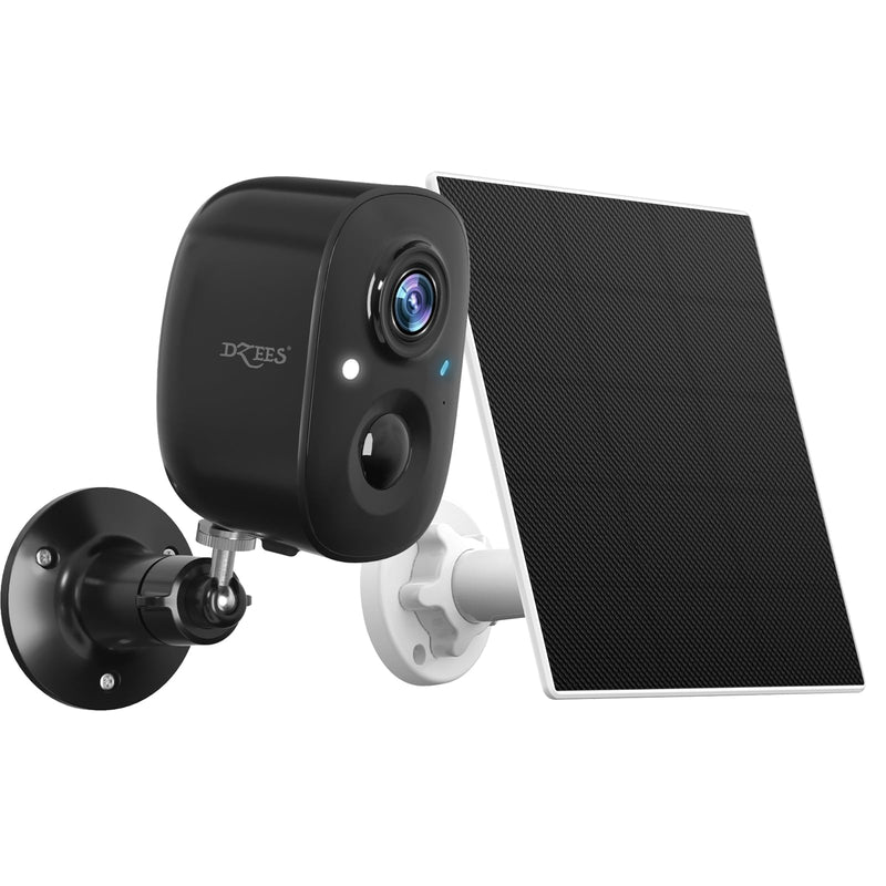 Dzees 2K Security Cameras Wireless Outdoor - 5W Solar Powered WiFi Home Surveillance Camera with USB-C, Motion Sensor, Floodlight, Night Vision, 2-Way Audio, IP66 Waterproof, Cloud/SD Storage