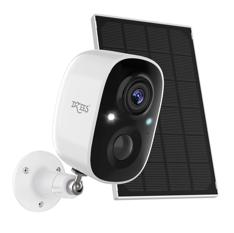 Dzees 2K Security Cameras Wireless Outdoor, 5W Solar Powered WiFi Battery Camera with USB-C, Motion Sensor, 2-Way Audio, IP65 Waterproof, Cloud/SD Storage