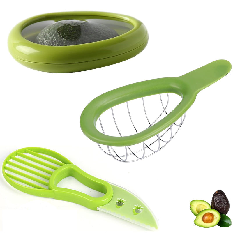 Avocado Slicer Tools 3 PCS - Avocado Saver for Fridge to Keep - Avocado Slicer for Peeler Pitter - Avocado Cutter for Cuber Dicer - Fruit Vegetable Avocado Tools-Kitchen Gadgets Green