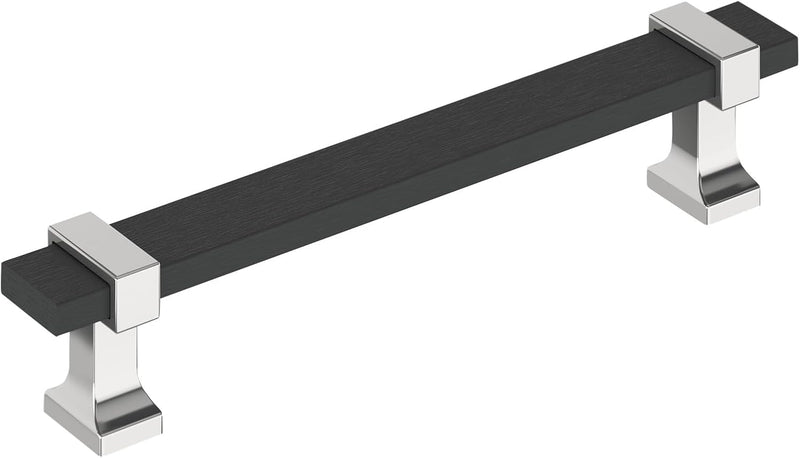 Amerock Overton 5-1/16 inch (128 mm) Center-to-Center Brushed Matte Black/Polished Chrome Cabinet Pull, BP36682BMB26