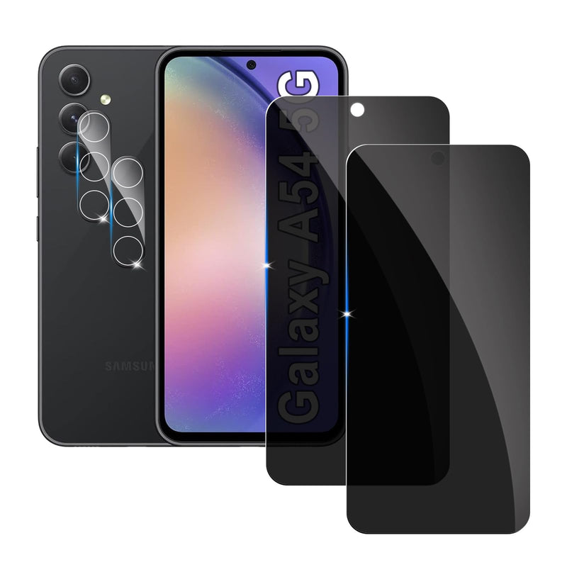 【2+2 Pack】 Privacy Screen Protector for samsung galaxy A54 5G 9H Tempered Glass Anti-Spy Private Film Compatible for Samsung A54 5G and (2 Pack) Camera Lens Protector