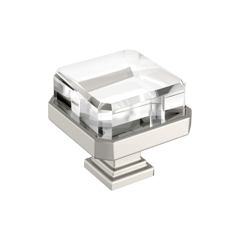 Amerock Glacio 1-3/8 inch (35 mm) Length Clear/Satin Nickel Cabinet Knob, BP36975CG10