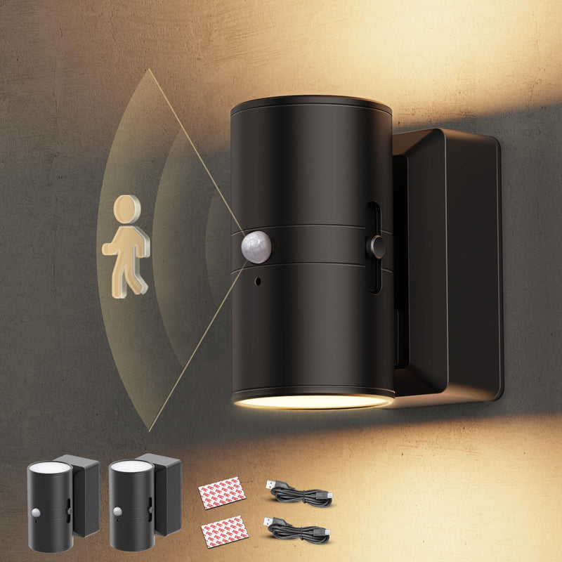 L LOHAS LED Motion Sensor Night Light, Rechargeable Night Light, 0-100LM Dimmable, 3000K Soft White, 2 Pack Wireless