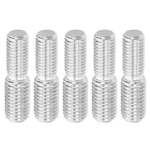 PATIKIL M12x25mm to M14x25mm Double End Threaded Stud Screw Bolt, 5 Pack 304 Stainless Steel Rod Bolts Thread Reducer Adapter for Furniture Hardware