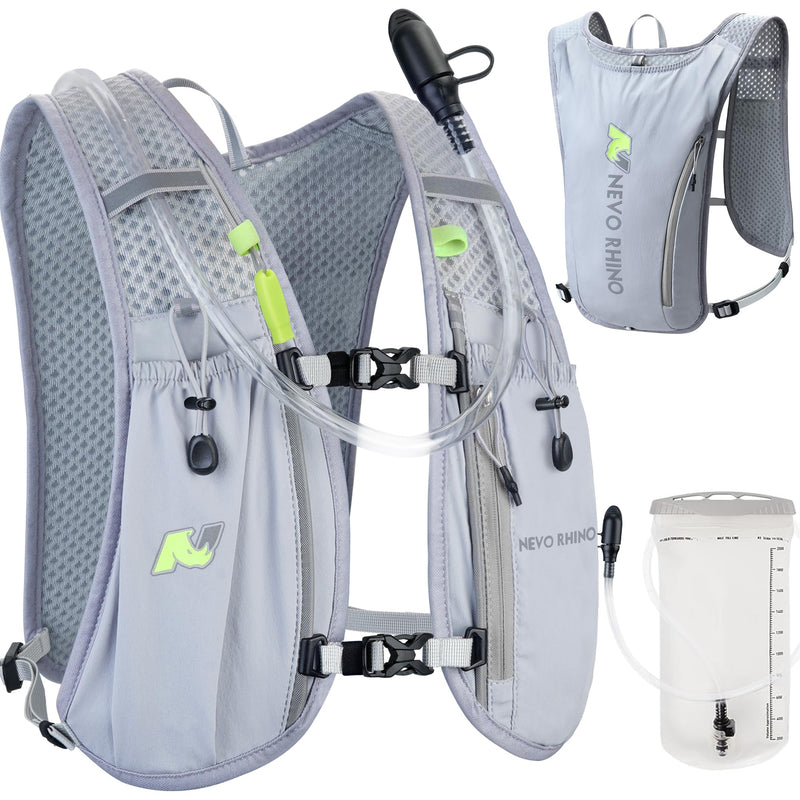 N NEVO RHINO Running Vest,Hydration Vest 5L with 1.5L Water Bladder,Lightweight Hydration Pack Water Backpack for Hiking Race Gray