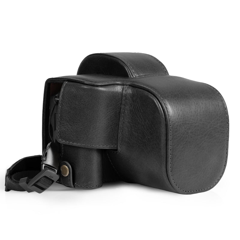 Mega Gear Genuine Leather Camera Case for Canon EOS R100 (18-45mm) - Stylish and Protective - Black