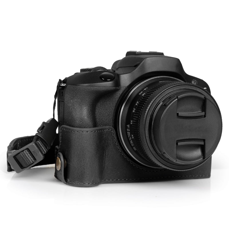 MegaGear Ever Ready Genuine Leather Half Camera Case Compatible with Canon EOS R100 - Black