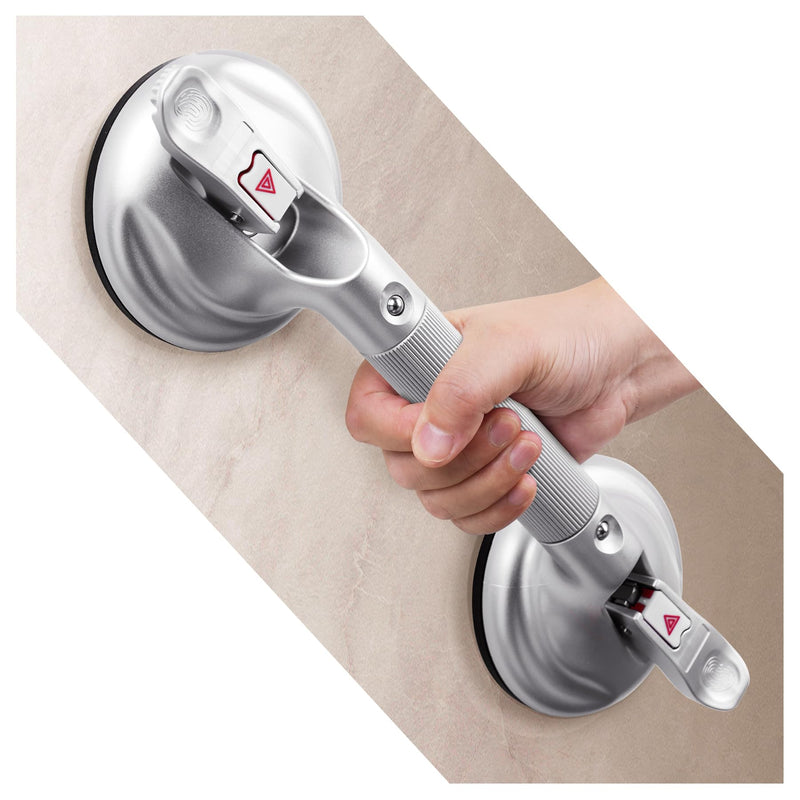 Grab Bars for Bathtubs and Showers, 17-inch Upgraded Safety Suction Grab Bar for Shower, Tools-Free Installation for Bathroom Wall, Shower Handles for Elderly with Enlarged Suction Cup - Silver