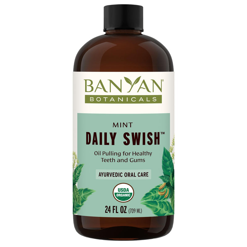 Banyan Botanicals Mint Daily Swish – Organic Ayurvedic Pulling Oil with Coconut Oil – Mouthwash for Fresh Breath and Sparkling Oral Health* – 24 oz – Non GMO Sustainably Sourced Vegan 24 Fl Oz (Pack of 1)