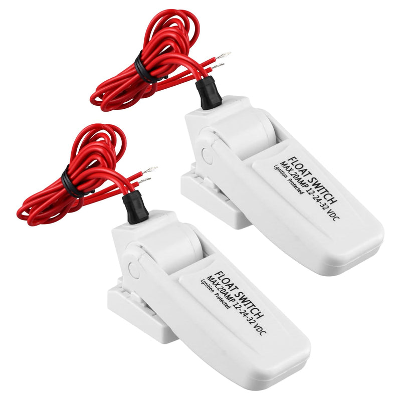 QWORK 2 Pack Heavy-Duty Automatic Boat Bilge Pump Float Switch | Moisture Tight, Ignition Protected - 12/24/32VDC, 20A, Ultrasonic Welding Seals, for Boats Electric Water Pumps