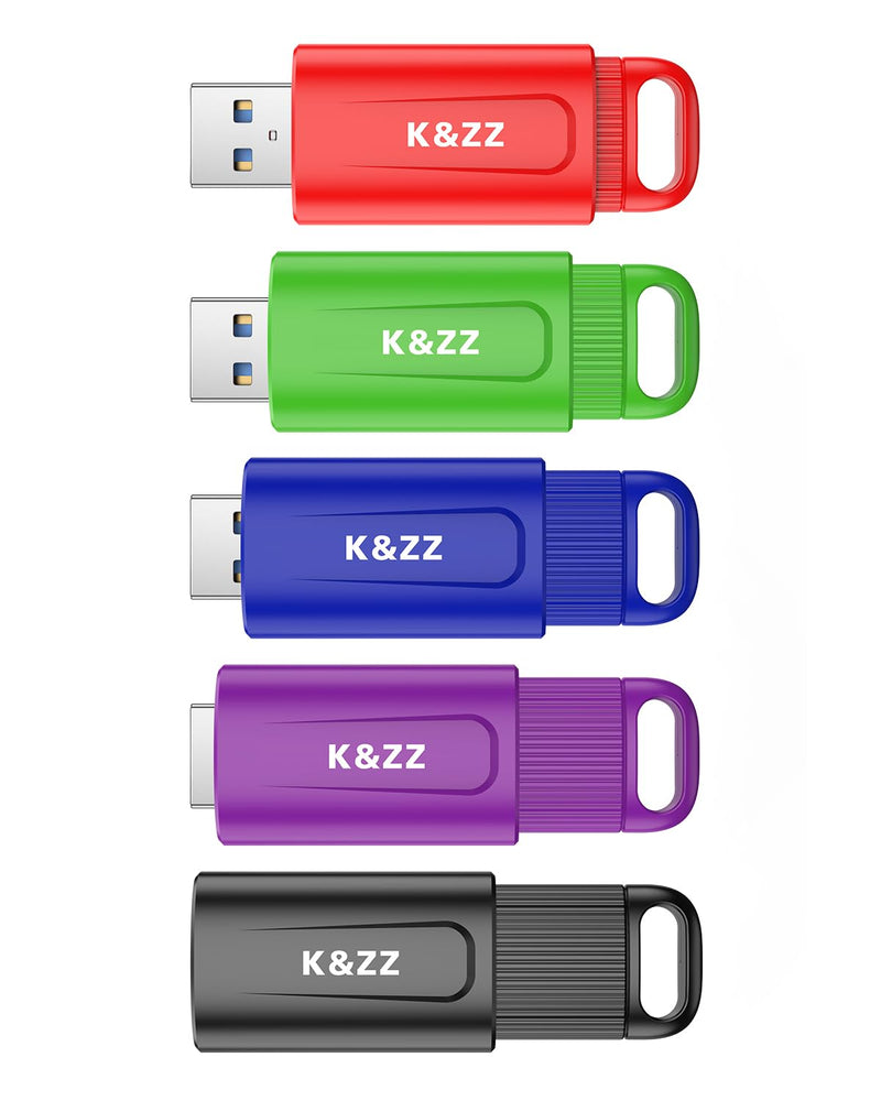 K&ZZ USB Flash Drives 32GB, 5 Pack 32GB Retractable Thumb Drives, USB 3.0 Stick for Laptop, Tablet, Smart TV (Mixed Colors 5pcs) 32GB-3.0 Multicoloured 32GB*5