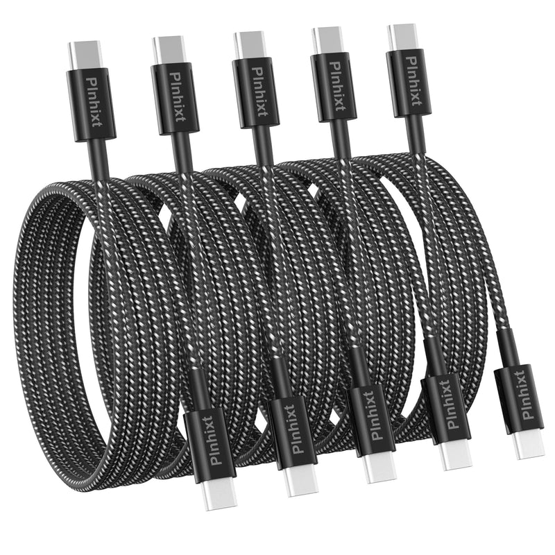 USB C to USB C Cable, (5Pack 6FT), New Nylon USB C Charger Cable 60W(3A) for iPhone 15/15 Pro/15 Plus/15 Pro Max, iPad Mini 6/ Pro 2021, MacBook Pro 2020, Samsung Galaxy S23,Switch Black