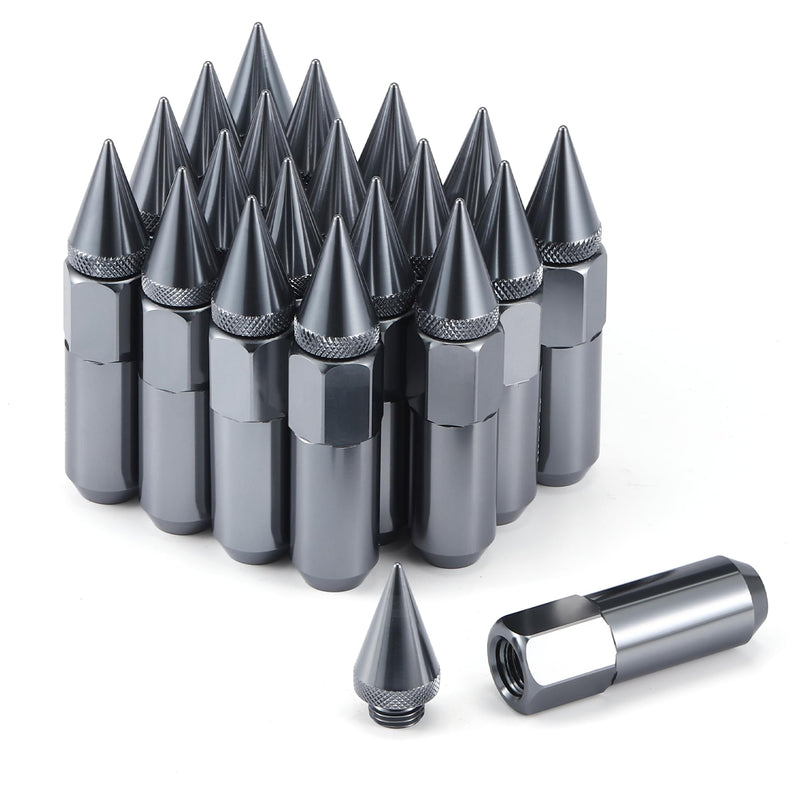 SINGARO 20PCS M12X1.5 Wheel Lug Nuts, Cap Spiked Extended Tuner 60mm Aluminum Wheels Rims Lug Nuts (Gray) Gray