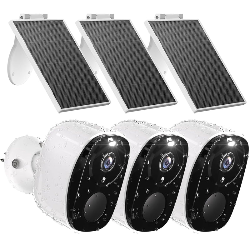 3pcs Solar Security Cameras Wireless Outdoor,2K WiFi Cameras for Home Security with Solar Panel, Battery Powered with Color Night Vision, AI Detection,2-Way Audio, IP65, SD/Cloud, Works Alexa BW4-3PC-SP