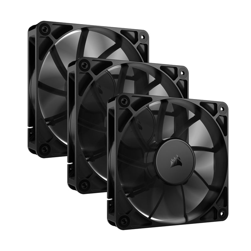 CORSAIR RS120 120mm PWM Fans – Daisy-Chain Connection – Low-Noise – Magnetic Dome Bearing – Triple Pack – Black Non-ARGB 3 x 120mm