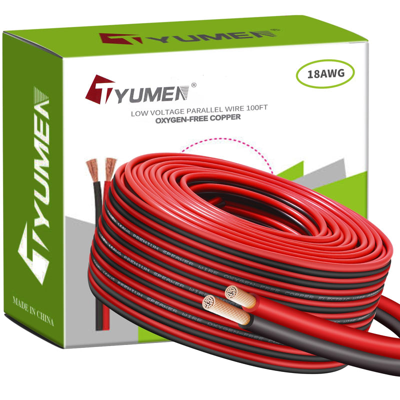 TYUMEN 18 Gauge Wire 100 Feet Pure Copper, 18AWG Red Black Low Voltage/Speaker/Automotive/Electrical Wire, 18 AWG 2 Conductors Stranded Cable for Led Lights, in-Home, Autos use 18/2 Gauge