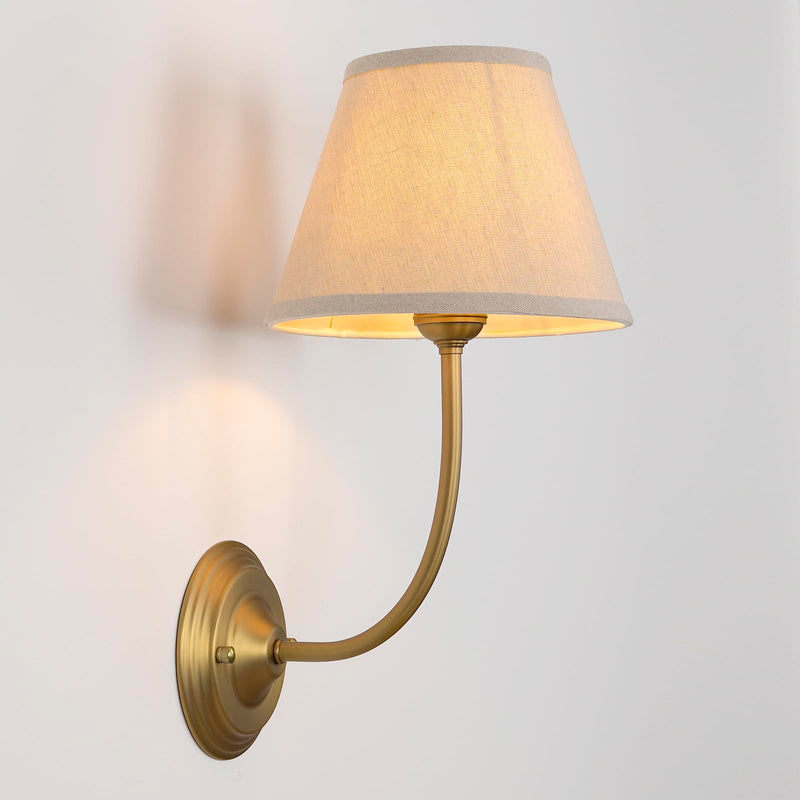 Vintage Fabric Wall Sconce Linen Cloth Shade, E26 Hardwired Indoor 1-Light Wall Mounted Lamp Fixture for Living Room Bedroom Stairs Hallway Linen Fabric