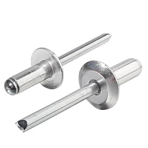 Linkup 210pcs pack 5/32" x 1/4" Large flange Pop blind Rivets,Big Large Head aluminum rivets,4mm x 6.4mm pop rivets,Aluminum Body Steel Mandrel Rivets (Silver)