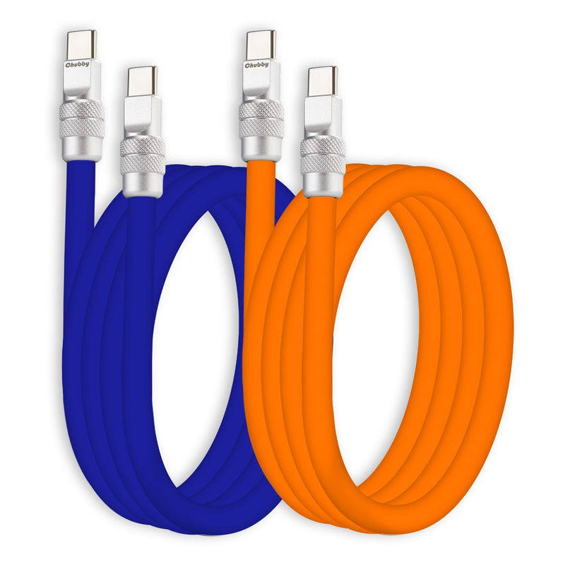 chubbycable Couple Chubby 2 Pack 240W USB C Cable Extra Thick Silicone Fast Charging Cable Compatible with iPhone 17-15 Series iPad Galaxy Series, Dark Blue+Orange, Type-C to Type-C, 3.3FT 3.3ft (1m) Type C-Type C
