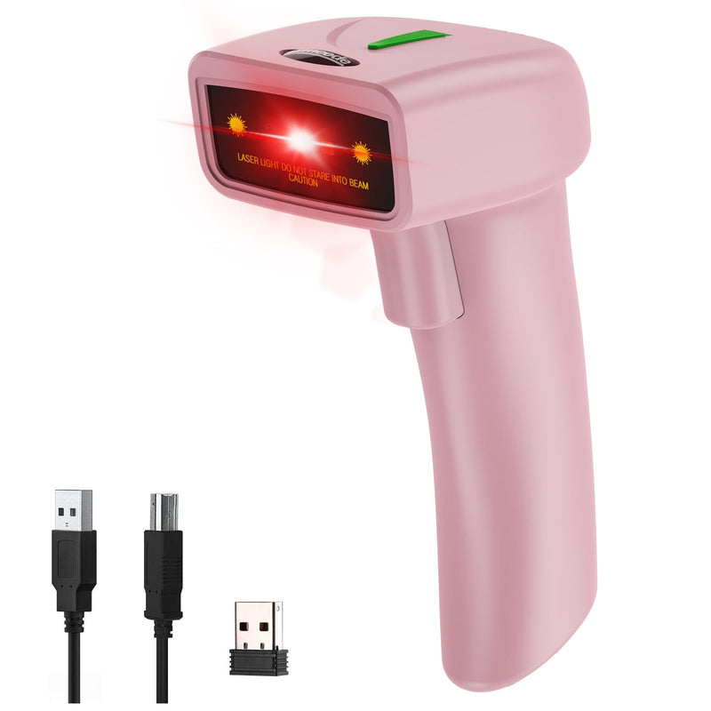 USB Wireless Barcode Scanner,Symcode Handheld Laser 1D Bar Code Reader Scanner (2.4GHz Wireless & USB2.0 Wired) Rechargeable Cordless 1D Barcode Scanner Wireless 1D Wireless Scanner Pink