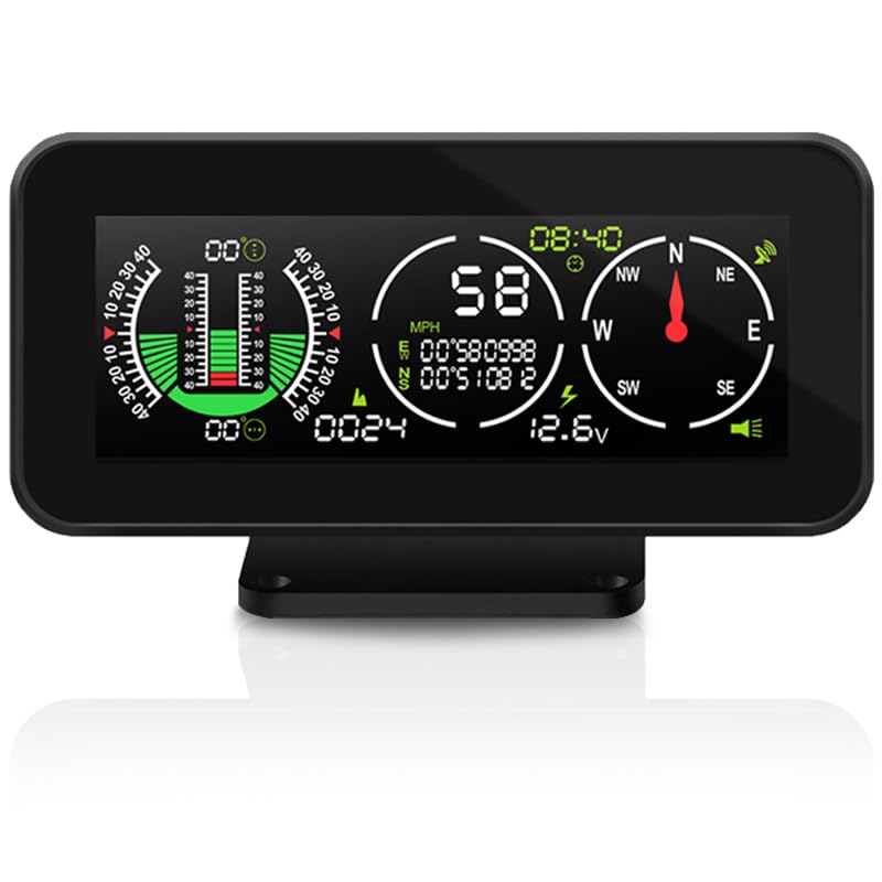 Car Inclinometer for Off-Road Driving, GPS Speedometer MPH KMH with Compass, Multi-Functional Digital HUD Dashboard Slope Meter, Upgrade Vehicle Level Tilt Gauge AM50-B
