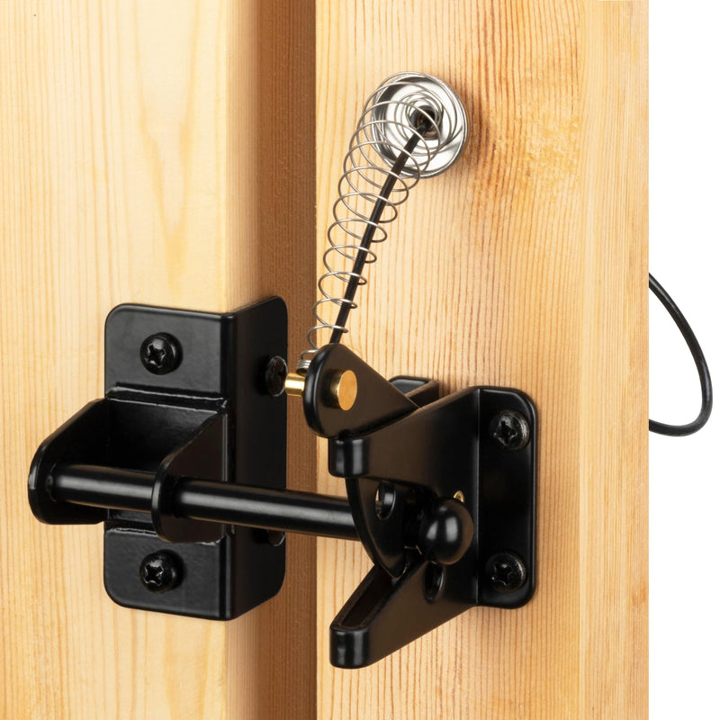 Self-Locking Gate Latch with Spring Cable Pull for Wooden Fence Gate Heavy Duty, Post Mount Automatic Gravity Lever Gate Fence Door Latches for Wooden Fence Secure Pool Garden Shed, 2PCS 2 Upgrade