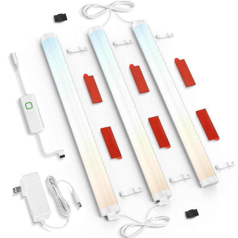 Under Cabinet Lighting Plug in with APP Control, 3 PCS 12 Inchs Light Strip, 5 Color Dimmable Super Bright Led, 690 Lm 12W, Under Counter Light for Kitchen, Counter, Shelf White Case 12" 3-Bar