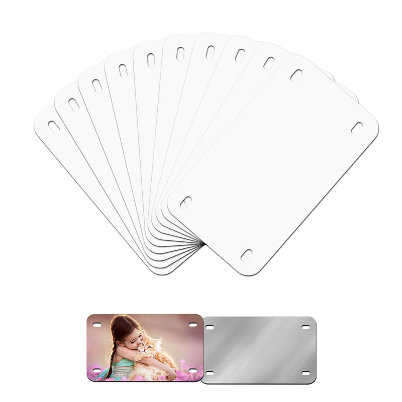 6"x3"10 Pcs Sublimation License Plate Blanks, Metal Aluminum Mini Heat Thermal Transfer Sheet DIY Picture, Custom License Plate Tag for Kids Toy Car, Bike (White) 6x3inch
